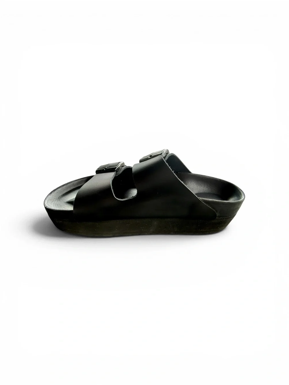 Birkenstock Papillio Arizona Flex Leather Platform Sandals • Black • Size 38